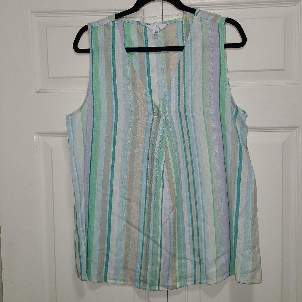 Time and Tru Pastel Striped Sleeveless Top linen rayon SUMMER VIBES